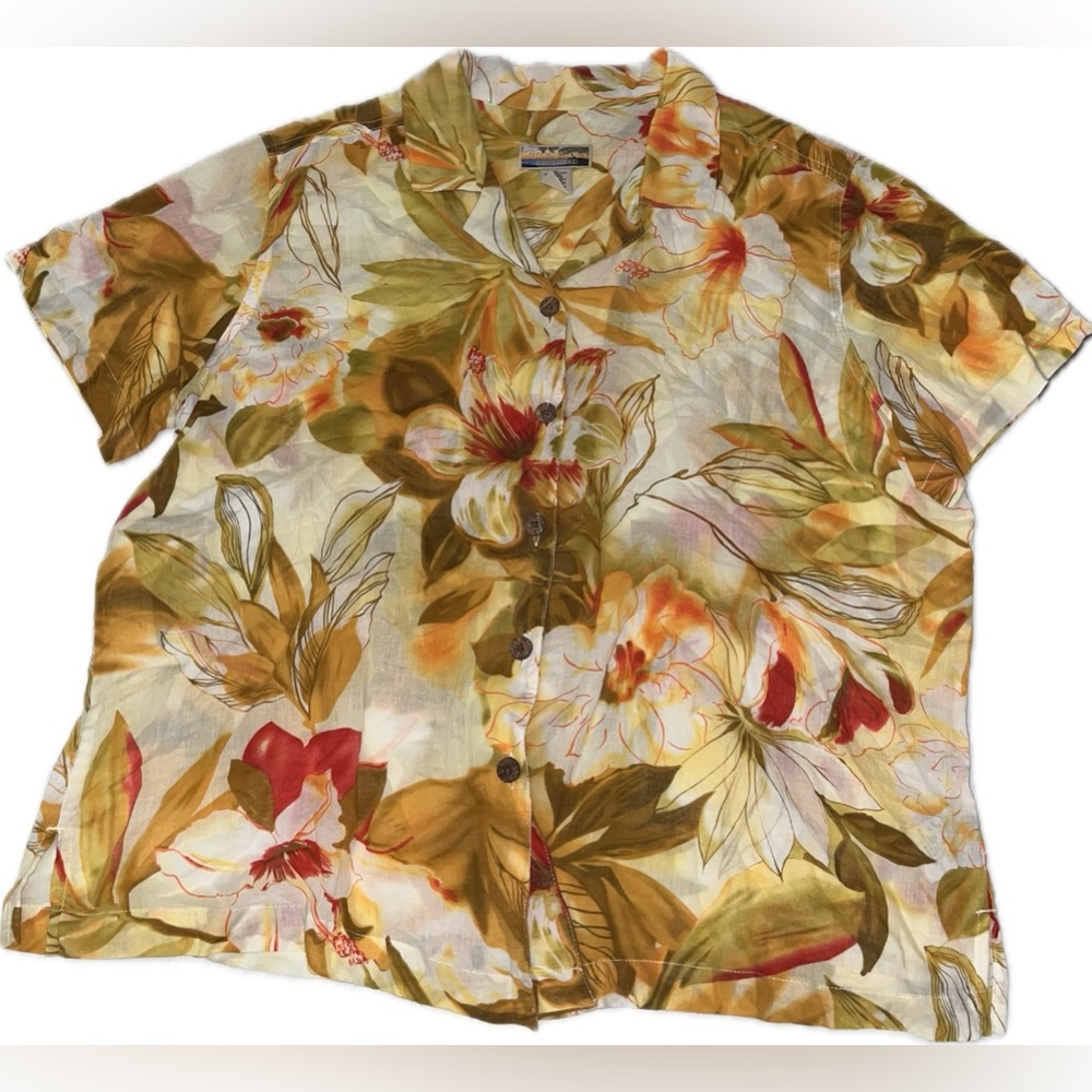 💜 Vintage Sunset Cove Colorful Floral Button Down Blouse